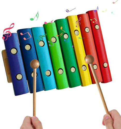 Solinder Xylophon 8 Noten 2 Holz Xylophon mit Stößel Musikinstrument Birke Holz Bunte Tasten Kleine Xylophon Klopfer Geburtstagsgeschenk Musikwerkzeuge Perfekt für Anfänger