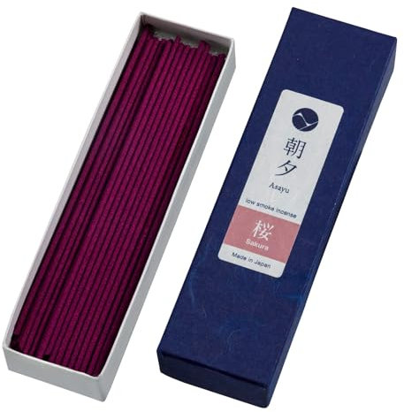 Asayu Japan Incienso Japonés Premium de Flor de Cerezo Sakura - Varillas de Bajo Humo para Calma y Bienestar, Artesanales con Materiales Naturales, Hecho en Japón - 20g