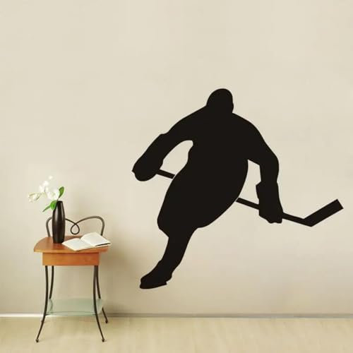 ZEALPLANT PVC-Eishockeyspieler-Silhouette-Wandaufkleber, Sport-Vinyl-Tapete, Jungenzimmer, schwarze Kunst-Wandtapete