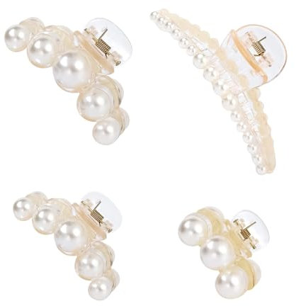Lot de 4 Grosses Pinces à Cheveux avec Perles, Accessoires Cheveux Fille et Femme, Pince à Cheveux Élégante pour Cheveux Épais, Accessoires Cheveux pour Mariage, Fête, et Quotidien