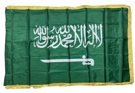 Stormflag Saudi Satin Fransen Flagge en 3 x 5ft/90 x 150 cm Polyester mit goldenen Fransen