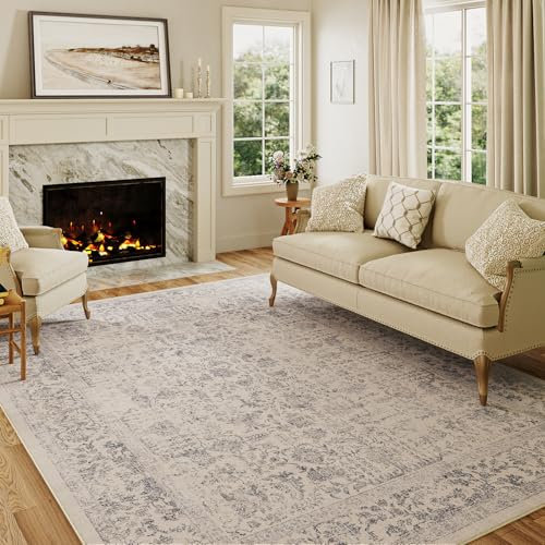 Vintage Blau Waschbarer Teppich Wohnzimmer 150x210cm Retro Rugs for Living Room Weich rutschfest Groß Tepich Kurzflor Schlafzimmer Carpet Living Room Bedroom Esszimmer Teppiche Büro