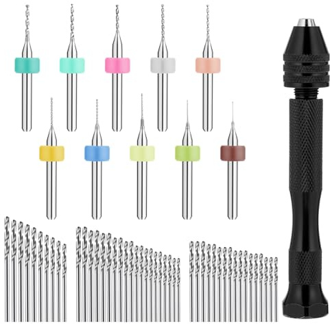 59 Stück Handbohrer Mini Bohrmaschine Pin Vise Handbohr Mini Bohrer | mit 48 Spiralbohrer (0.5-3.0mm), und 10 Wolframcarbid Bohren, Handbohrer Modellbau, Handbohrers zum Basteln