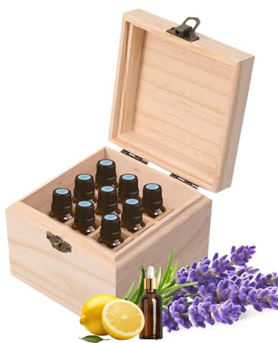 16 Löcher Ätherisches Öl Halter Regal aus Holz Aufbewahrungsbox Drehbarer Präsentationsständer Display Box Organisator, Tragbar Holz Aromatherapie Ätherische Öle Flaschen Koffer mit Deckel