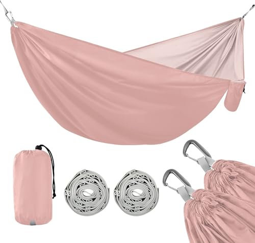 Hängematten für den Außenbereich, einfarbig, Pfirsichfarben, 150 kg Kapazität, mit Baumgurten, Hängematte, für draußen, Terrasse, Hinterhof, Pool, Hamacas, Para, Erwachsene, 2 Personen, Rosa