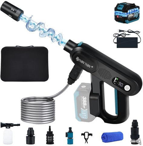 Akku Hochdruckreiniger für Makita 18V Akku, 3-Stufiger Max 220 Bar | 5-IN-1Spirale Druck Erhöhen Düse Mobile Hochdruckreiniger Akku | 5m Schlauch (Schwarz Mit 1 Batterie)