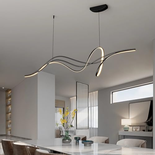 IWANTDO Modern LED Hängeleuchte Kochinsel Hängend Esszimmer Lampe Dimmbar Pendelleuchte mit Fernbedienung Kronleuchter für Wohnzimmer Esstisch Büro Bar Leuchte Höhenverstellbar Hängelampe (Schwarz)