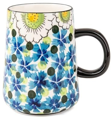 Vintage Blumenkeramik Tasse, Mikrowellen- und Spülmaschinenfest, für Tee und Kaffee (460ML Blau)