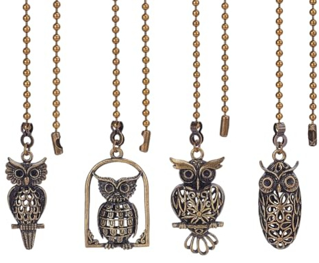PH PandaHall 4pcs Vintage Bronze Owl Fan Pull Chains 15.2in Alloy Ceiling Chain Extenders Whimsical Light Pull Decor Fan Extension Chain for Fantasy Room Alt Decor Halloween Celestial Themed Spaces