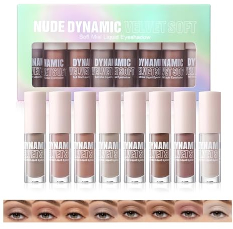Ensemble de 8 ombres à paupières liquides, ombres à paupières mates crème neutres micro-pailletées, kit de maquillage pour yeux charbonneux longue tenue et waterproof à haute pigmentation