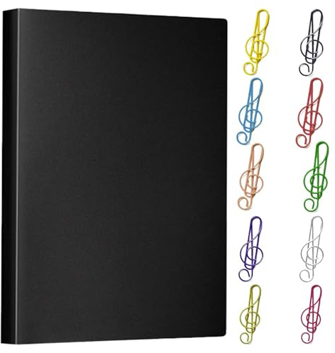 Notenmappe A4 Chormappe, 40 Seiten Notenblätter Mappe, Wasserdicht Musikordner, Mit 10 Noten Büroklammern, Ablagemappe Ordner für Musiker, Registermappen, Doppelseitig Folder für File, Papier, Akten
