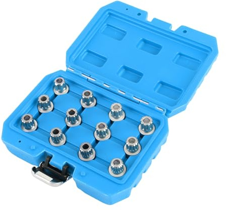 MasYosh 12pcs Car Spline Bits, Master Set of Multi Ribs Locking Wheel Nut Remover Tool Kit, Made of Alloy Steel with 17mm Wheel Nut Socket, for Auto Maintenance and Repair