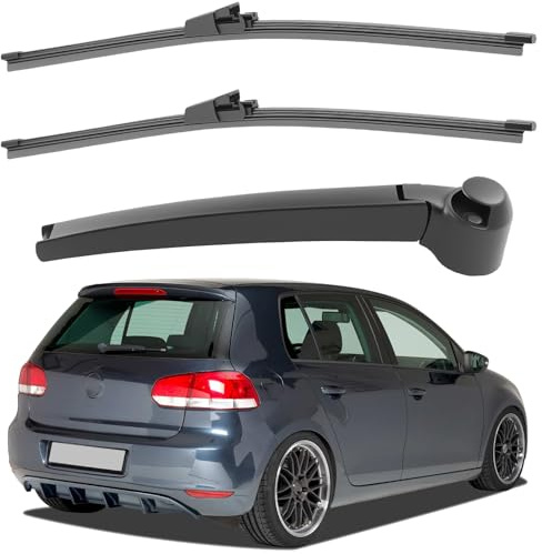 Scheibenwischer Hinten Set Kompatibel für Polo 9N 02-09 Golf Plus 05-09 | 2 Auto Heckscheibenwischer + 1 Heckscheibenwischerarm Ersatz Wischerblatt Wischerarm Heckwischerarm Hinten für Polo 9N Golf