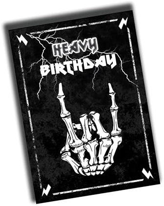 TinyTami Heavy Metal Geburtstagskarte Heavy Birthday Postkarte für Metalheads, Rocker, Gothic und Alternativ Mano cornuta mit Briefumschlag