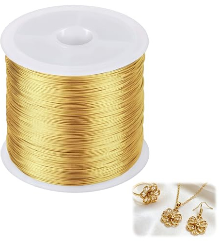 328Ft/100m 0.4MM Jewelry Wire 26Guage 1 Roll Tarnish Resistant Bare(Gold) | Quality Copper Beading Wire Roll Polished Sturdy Spool for Jewelry Making DIY Necklace Bracelet Earring Supplies and Crafting