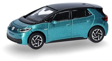 Herpa Modellauto VW ID. 3, Makena-türkis metallic (Dach schwarz), Miniatur im Maßstab 1:87, Sammlerstück, Made in Germany, Modell aus Kunststoff
