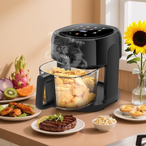 5L Glass Air Fryer 1200W,220-240V Compact Healthy Fryer with LED Touchscreen,Max temp 190°C,Bake,Roast,Grill,Dishwasher Safe,Low Oil Cooking,Energy Saving,Ideal for 1–3 Servings