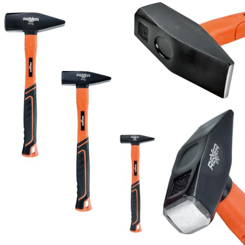 REXXER Hammer-Set 3-teilig mit Fiberglasstiel, 300-1500 g | 300 g, 800 g und 1500 g, rutschfeste Griffe, robust, für Werkstatt und Heimwerken
