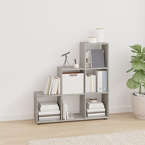 GeenYuu Estantería para escaleras, color gris hormigón, de madera, 107 cm de alto, con 6 compartimentos, para salón, oficina, habitación infantil, versátil para guardar libros y