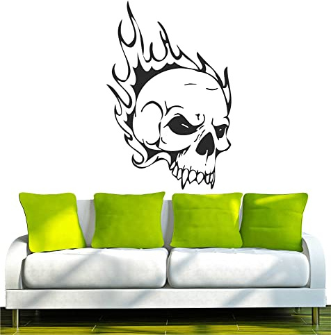 Indigos UG - Wandtattoo Wohnzimmer - Wandaufkleber Totenkopf Skull Schädel Bone 120x79cm, schwarz w355 - Aufkleber Kinderzimmer Schlafzimmer Küche Badezimmer Büro Dekoration