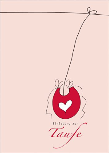 Fröhliche Einladungs Grußkarte zur Taufe mit Herz Lätzchen an Leine für Mädchen • niedliche Baby Party Karte, um Verwandte und Freunde einzuladen, individuelle Babykarte