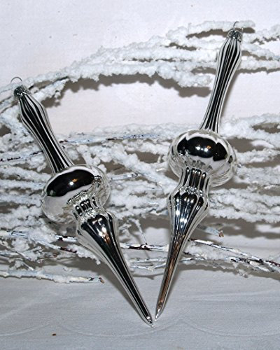 Jingle Bells Lauscha Christbaumkugel Hängespitze Rillenglas oval Silber 2Stck.per Box