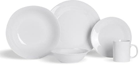 Argon Tableware 30-Piece White Dinnerware Set - 6 Dinner Plates, 6 Dessert Plates, 6 Pasta Bowls, 6 Cereal Bowls and 6 Coffee Mugs