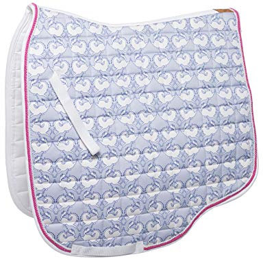 GlücksHucke Hochwertige Design Schabracke 'Pferdetanz' in Hellblau, Weiß & Pink mit Pferde-Motiv (WB/DR - mit Ausschnitt (Bild 1))