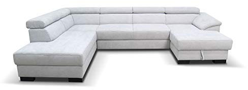 DOMO. collection Wohnlandschaft David FK, Sofa mit Schlaffunktion und Bettkasten in U-Form, Schlafsofa mit Federkern und Rückenfunktion, Polsterecke 337 x 232 x 78 cm (BxTxH), grau