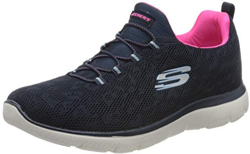 Skechers Women's Summits Leopard Spot Trainers,Navy Mesh / Hot Pink Trim,5 UK