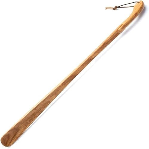 Laco - Chausse Pied Long Bois 63cm de Long Robuste avec Cordon en Vrai Cuir - 100% Bois de Chêne Huilé de Haute Qualité - Chausse Pieds Long Manche en Bois Optimale Pour Eviter de Vous Baisser