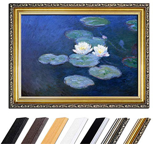 Bild mit Rahmen - Claude Monet Seerosen 50x40 cm - Gerahmtes Leinwandbild Alte Meister - Antiker Rahmen Gold Barock, Klassisch