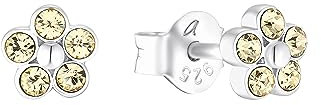 Amor Ohrstecker 925 Sterling Silber Mädchen Kinder Ohrschmuck, mit Kristallglas, 0,5 cm, Silber, Blume, Kommt in Schmuck Geschenk Box, 2036521