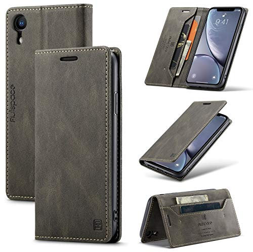 TOHULLE for iPhone XR Case, Vintage Wallet Case RFID Blocking Card Holder Kickstand Built-in Magnetic Closure Flip Leather Case for iPhone XR - Coffee Brown