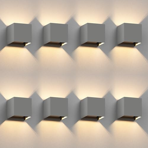ledscom.de 8x Wandleuchte CUBEL für außen, IP65, Up-/Downlight, grau matt, quadratisch, 1x G9 max. 10W