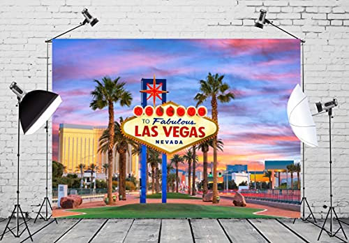 BELECO 1.5x1m Toile de Fond en Tissu Las Vegas Bienvenue au Fabuleux Panneau de Las Vegas Nevada pour Photographie, décorations de fête à thème de Casino de Las Vegas, Fond d'anniversaire