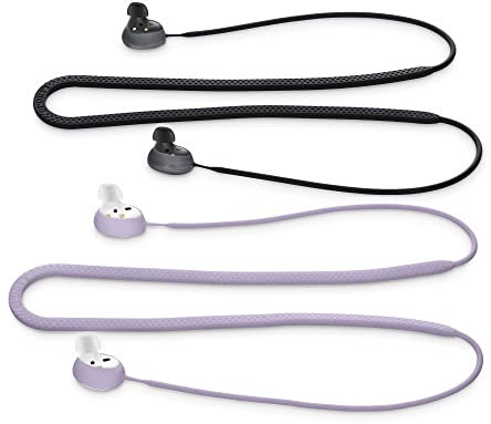 kwmobile Straps Compatible with Samsung Galaxy Buds 2-2x Silicone Holder for Wireless Earphones - Lavender/Black