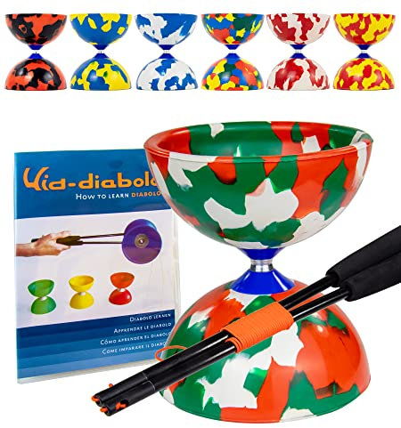 Juggle Dream Jester Diabolo Jonglierset – Fester Achse Profi-Diabolo mit Superglass-Handstäben, Online-Lernvideo – Jonglierspielzeug (Grün/Weiß/Rot)