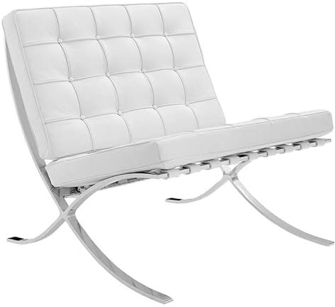 Furnwise Premium Moderner Ledersessel für Wohnzimmer mit poliertem Edelstahlrahmen (weiß)