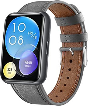 Lederarmband Armbänd Kompatibel mit Huawei Watch Fit 2 Für Damen Herren Echte Ersatzband mit Uhrenarmband Für Huawei Watch Fit 2 (grau)