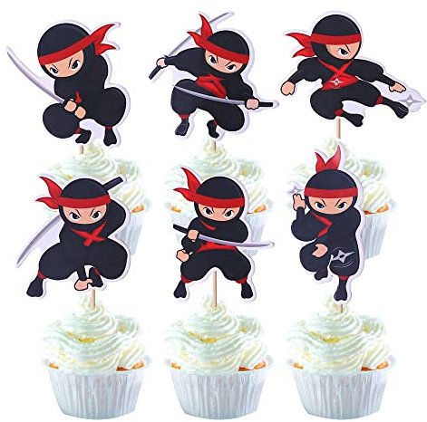 SYKYCTCY 36 Pack Birthday Cupcake Toppers Ninja Assambled Karate Kung Fu Warriors Cupcake Picks Kids Boys Ninja Anime Themes Happy Birthday Baby Shower Cake Decorations Supplies…