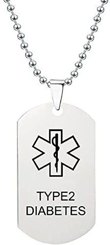 Flongo SOS Notfall Medical Alert ID Marke Herrenkette Männer Anhänger Halskette Silber Kette Personalisierte Gravur Medizinische Erkennungsmarke Type 2 Diabetes