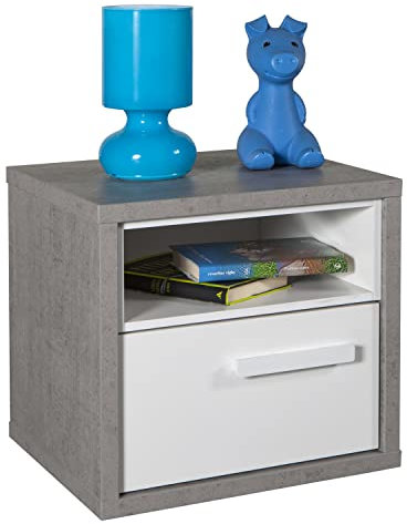 Composad | Nachttisch der Linie MIPIACE mit 1 Schublade und 1 Fach, Nachttisch für kleines Schlafzimmer, Maße (BxHxT) 45 x 42,30 x 40 cm, Beton und weiß lackiert, Made in Italy