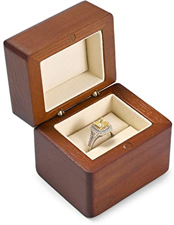 Oirlv Vintage Nussbaumholz Ringbox Hochzeits Schmuckkästchen für Verlobungs Jahrestag Antrag Valentinstag Weihnachten(Cremeweiß)