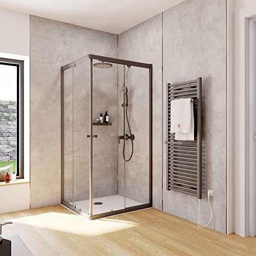 Schulte Duschkabine Corner Eckeinstieg mit Schiebetüren Mattschwarz 4 mm Sicherheitsglas (ESG) Klar hell 80x90 cm, Montage auf Duschwanne oder Fliese