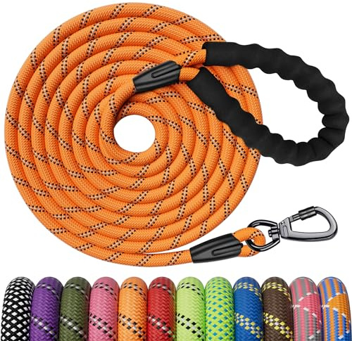 Kdsvakd Training Lead For Dogs, 3m / 10ft Long Rope Dog Lead with carabiner clip and padded handle, Recall Durable Lead Duty Check Cord For Puppy, Small, Medium, Large Dog Yellow