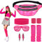 ALMDA Gürteltasche Set Damen 80er Jahre Kleidung, Sportlicher Stil Laser PU Bauchtasche, mit Neonrosa Armbänder/Stirnband/Brille/Ohrringe, für 80er 90er Kostüm Party Karneval (Rosa)