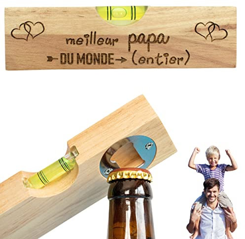 ERNESTINE - Décapsuleur 2 en 1 papa niveau à bulle ET décapsuleur - cadeau fête des pères et des grands pères - cadeau papa outil bricolage homme bricoleur - cadeau homme anniversaire Noël porte clés