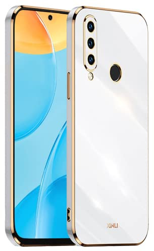 EASSGU Galvanisierter Rahmen Handyhülle für Huawei P30 Lite (6.15 Inches), Weiche TPU Silikon Schutzhülle - Weiß