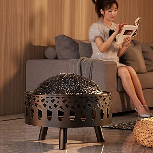 MOLVUS Outdoor-Feuerstellen, Holzofen, Kaminofen mit Funkenabdeckung, 58,4 cm große Lagerfeuer-Feuerstelle, tragbarer BBQ-Grillofen für Außen- und Innenbereich